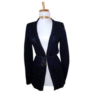 EUC- NARCISO RODRIGUEZ Navy Blue Long Sleeve V-Neck Open Belted Cardigan Size XS